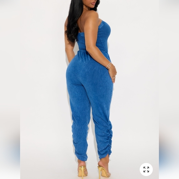 Fashion Nova Strapless Blue Jumpsuit - Picture 2 of 8